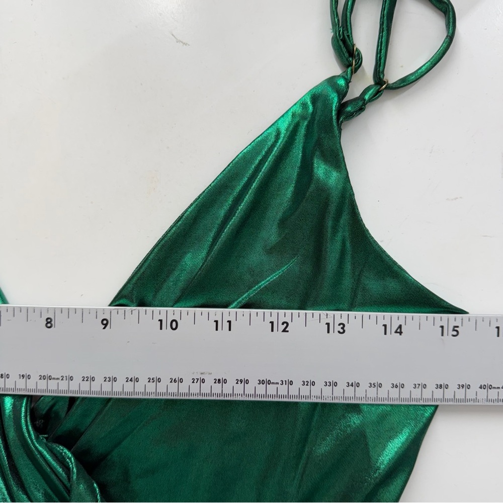 HOURS Emerald Metallic Draped Ruched Mini Dress XS Cocktail Holiday NYE Revolve - Picture 5 of 8